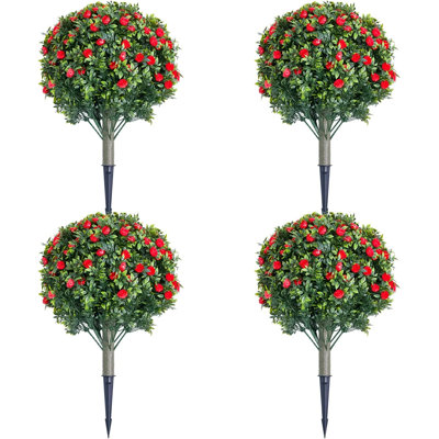 60cm Artificial Rose Topiary Ball Trees, UV-Resistant, Red