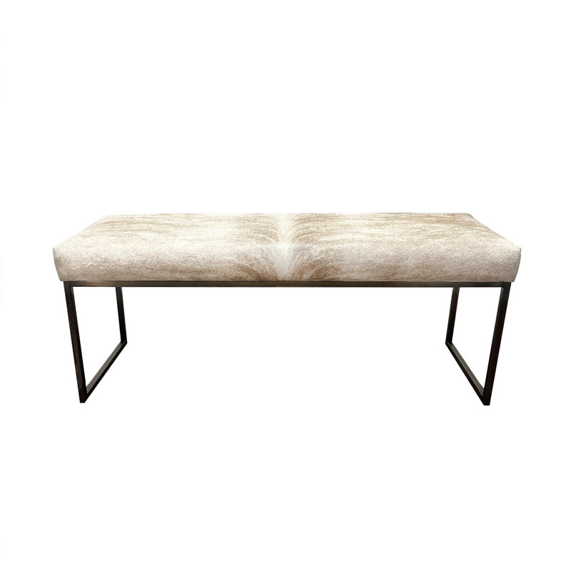 Upholstered Cowhide Stool, 19" H x 48" W x 16" D