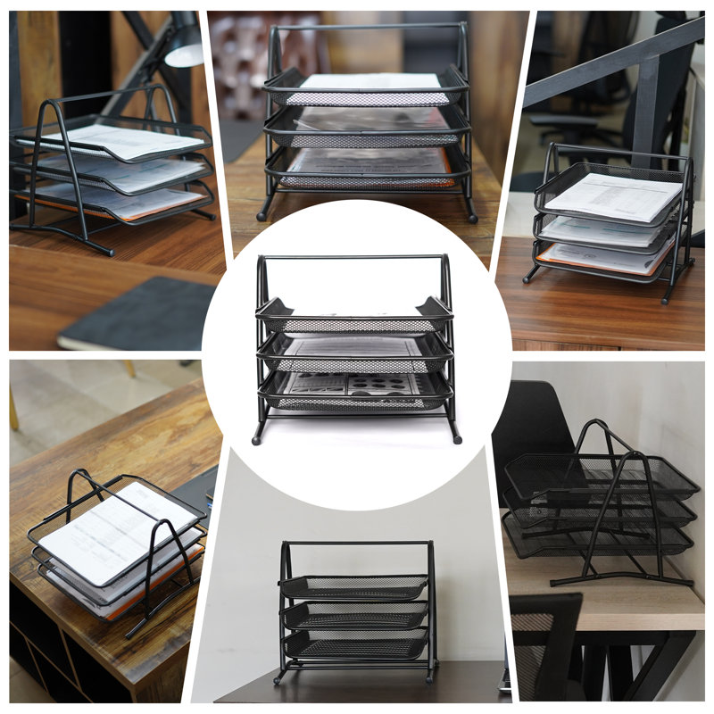 Office Desk Filing Trays Stackable , Black
