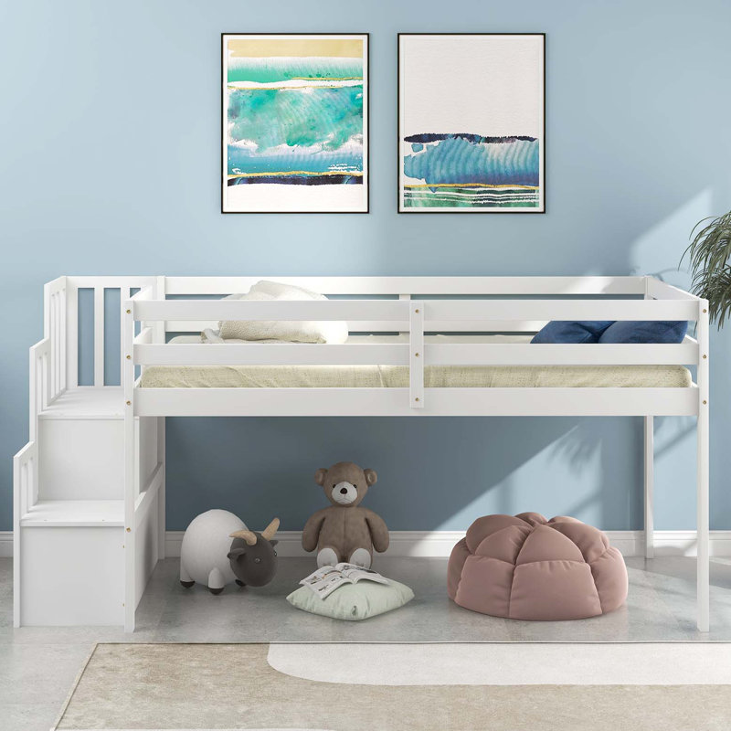 Loft bed with staircase , White, White