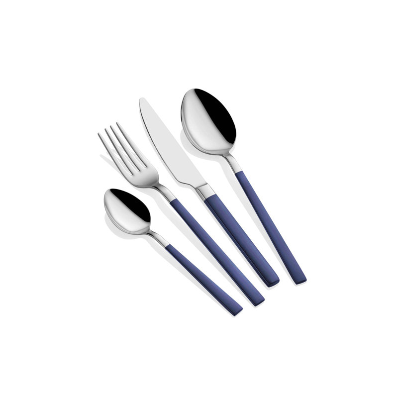 Ensemble de couverts 24 pièces Burcker, service pour 6, Argent / bleu foncé