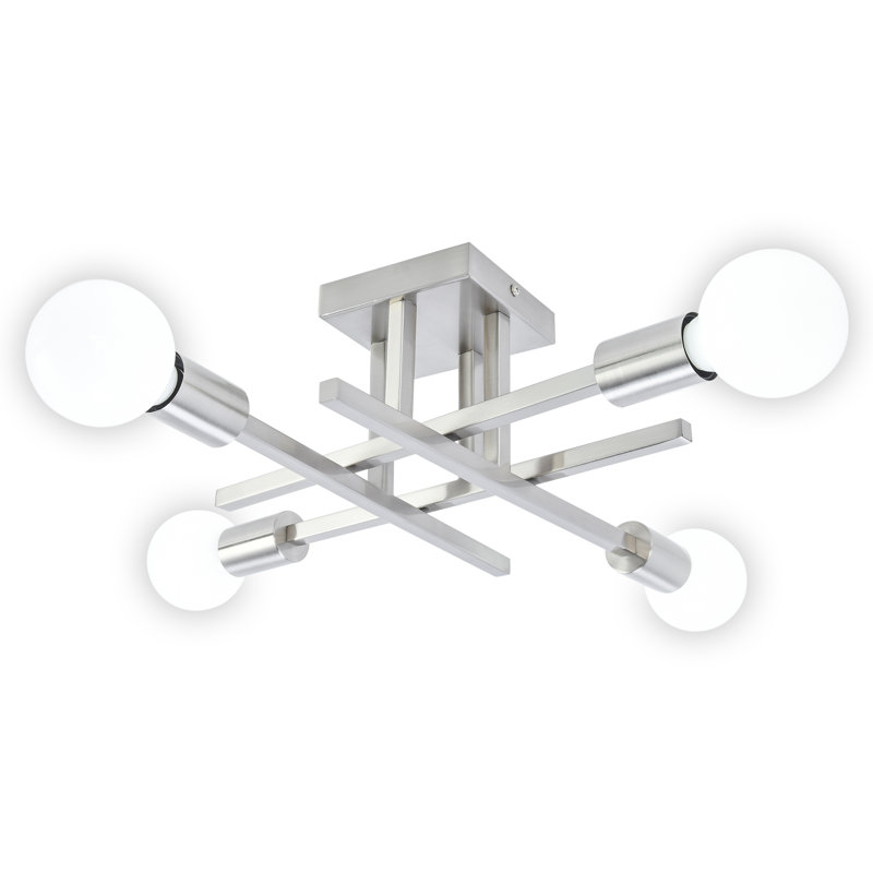 Doraelia 4-Light 18.11'' Dimmable Sputnik Modern Linear Chandelier Semi Flush Mount Ceiling Fixture, Nickel