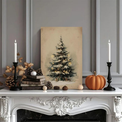 1 pièce encadrée Alvord de sapin de Noël, scène enneigée avec des cadeaux, aquarelle de style réaliste. Affiche murale décorative rétro pour décoration intérieure, œuvre d'art moderne, cadeau parfait pour la chambre à coucher ou le salon