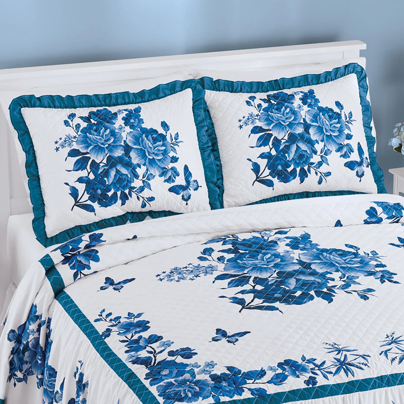 Enchanting Butterfly Ruffled Edge Pillow Shams - Set of 2, Blue