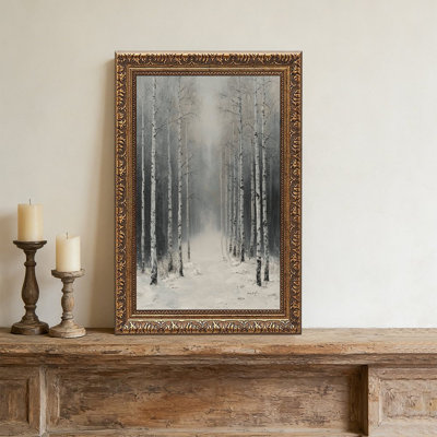 Snowy Birch Forest Winter Scene Art Print