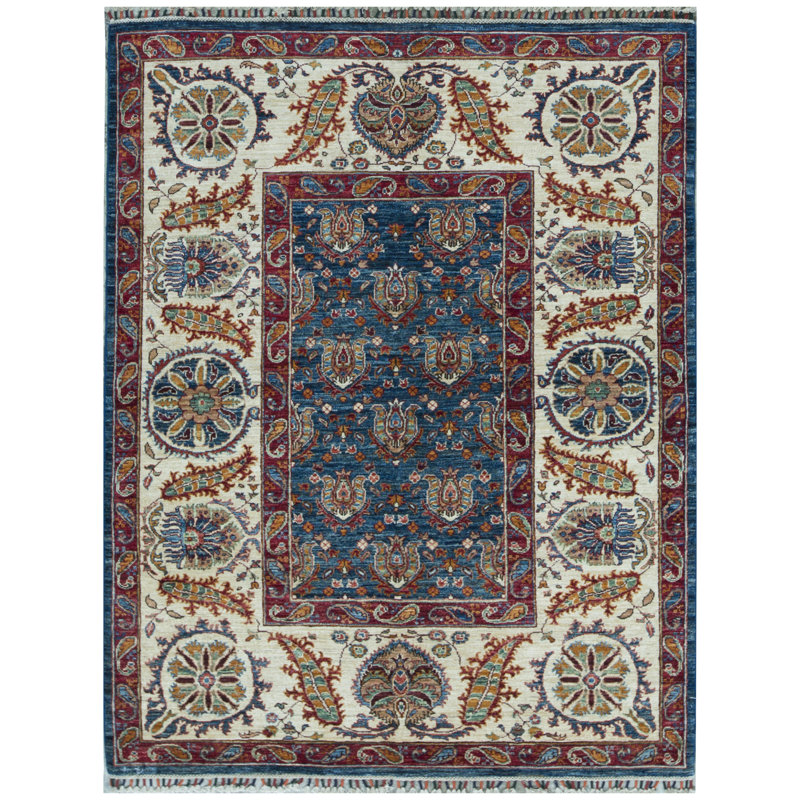 Tapis rouge et beige de haute qualité noué à la main Ziegler
