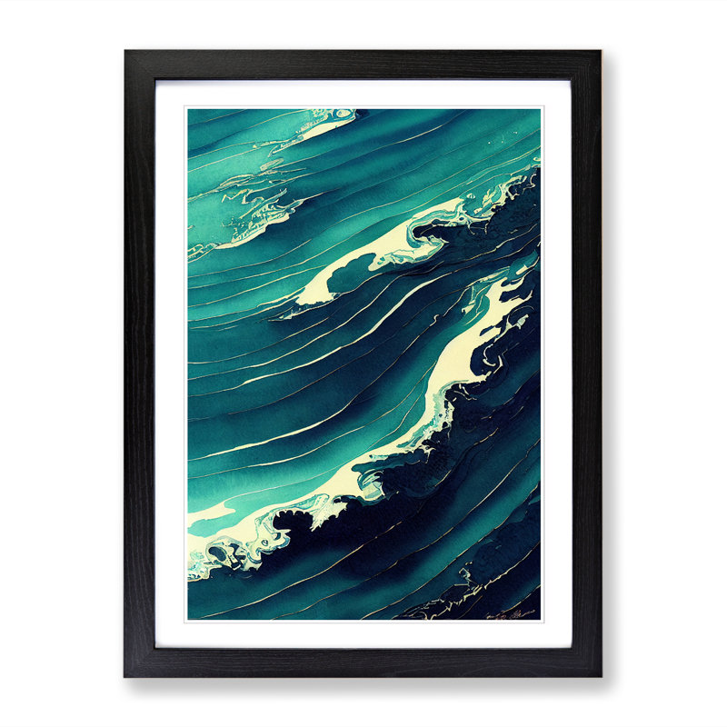 Watercolour Ocean Vol.8 1 Piece Single Picture Frame Wall Art, 46cm H x 34cm W x 2cm D, Oak