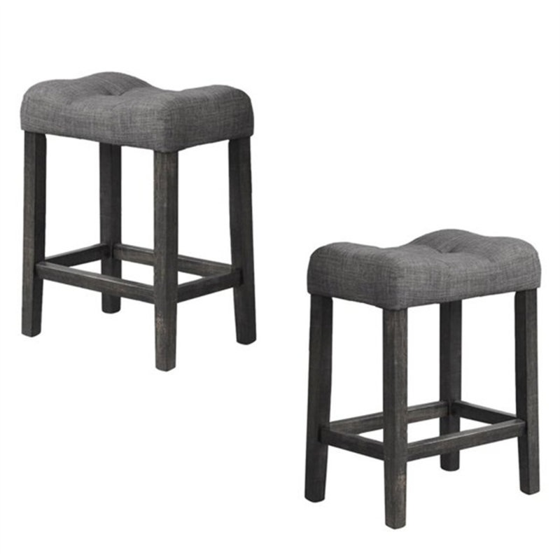 Ensemble de 2 tabourets de comptoir à hauteur de comptoir (sans table), Siège gris anthracite / cadre noir