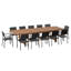 Ensemble de table de salle à manger extensible et chaises d'extérieur 13 pièces Wayland | Finition teck | Idéal pour le patio, la table brun clair et les chaises noires