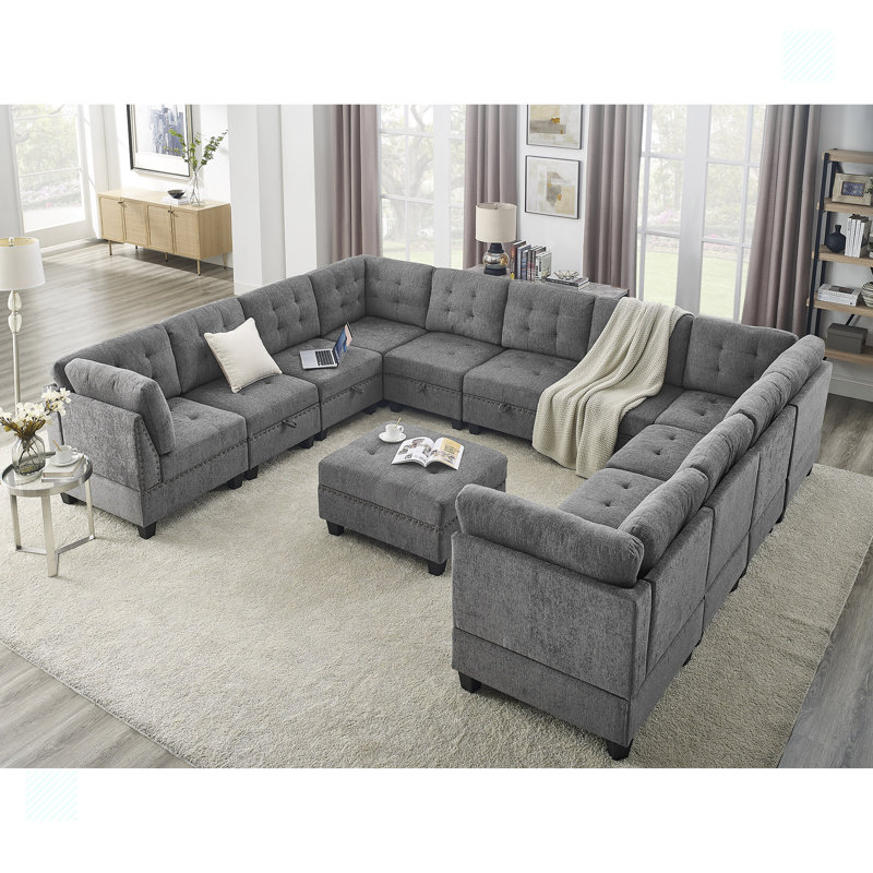 Canapé modulaire rembourré 13 pièces Georgeanna, Gris chenille
