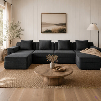 Modular 4 Seat U Shape Sectional Boneless Sofa, Cloud Sectional Couch With Deep Seat, Modern Modular 4-Seat Sofa Couch With Throw Pillows And 2 Movable Ottomans, Corduroy Fabric