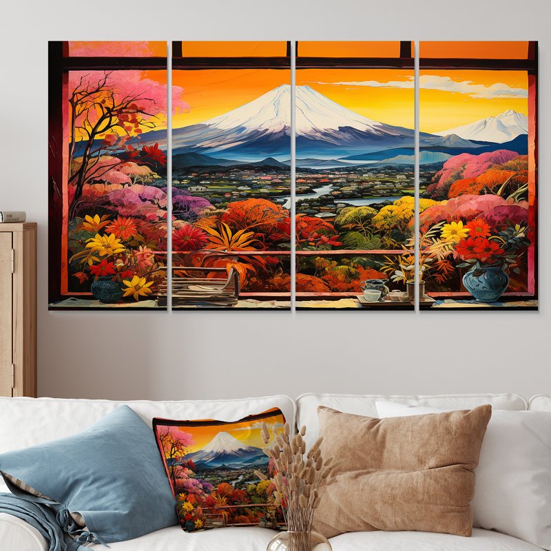 Mont Japon, montagne, vue sur le mont Fuji III, art mural 4 pièces, H 32 po x l 64 po