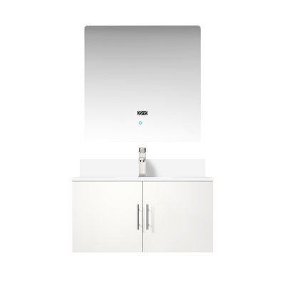 36 po L x P 22 po. Meuble-lavabo blanc brillant pour salle de bain, comptoir en marbre, robinet, miroir à DEL - robinet de finition et de finition résistant aux égratignures