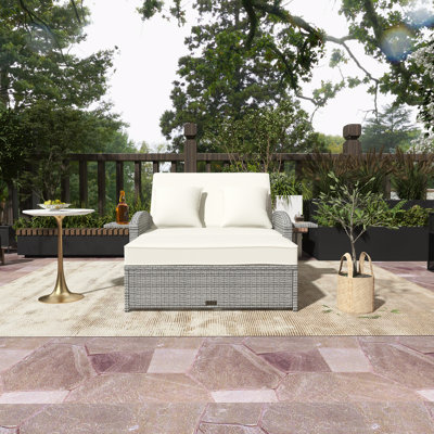 Double Chaise Lounge With Adjustable Back And Cushions