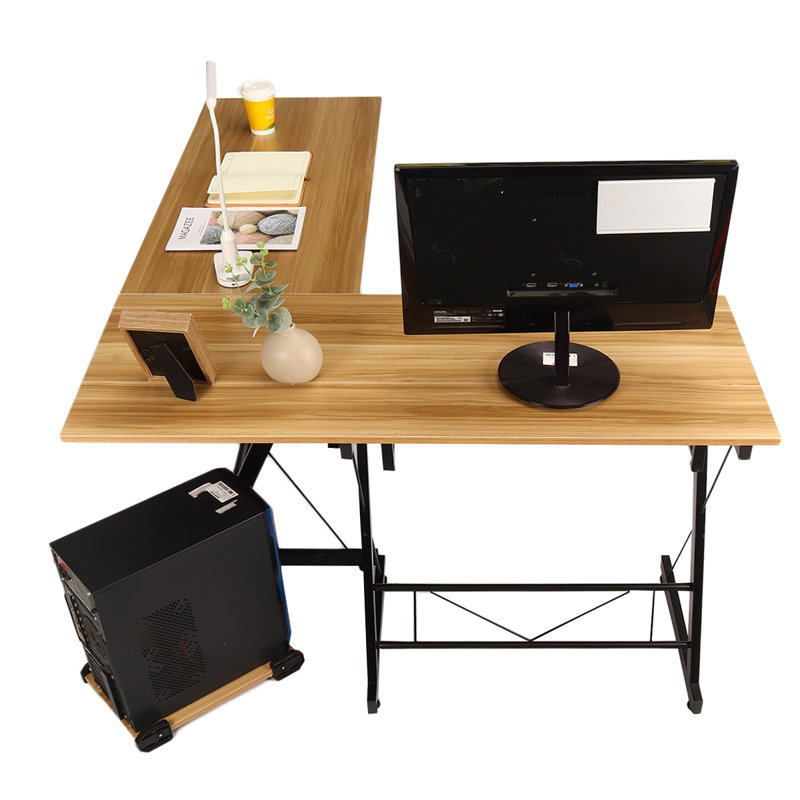 L-Shaped Metal Base Writing Desk, Beige