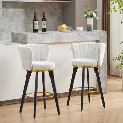 Ensemble de 2 tabourets de bar à hauteur de comptoir, tabourets de bar pivotants à 360 ° avec dossier et pieds en métal, siège d'une hauteur de 26 po, tissu en velours, repose-pieds Goldy