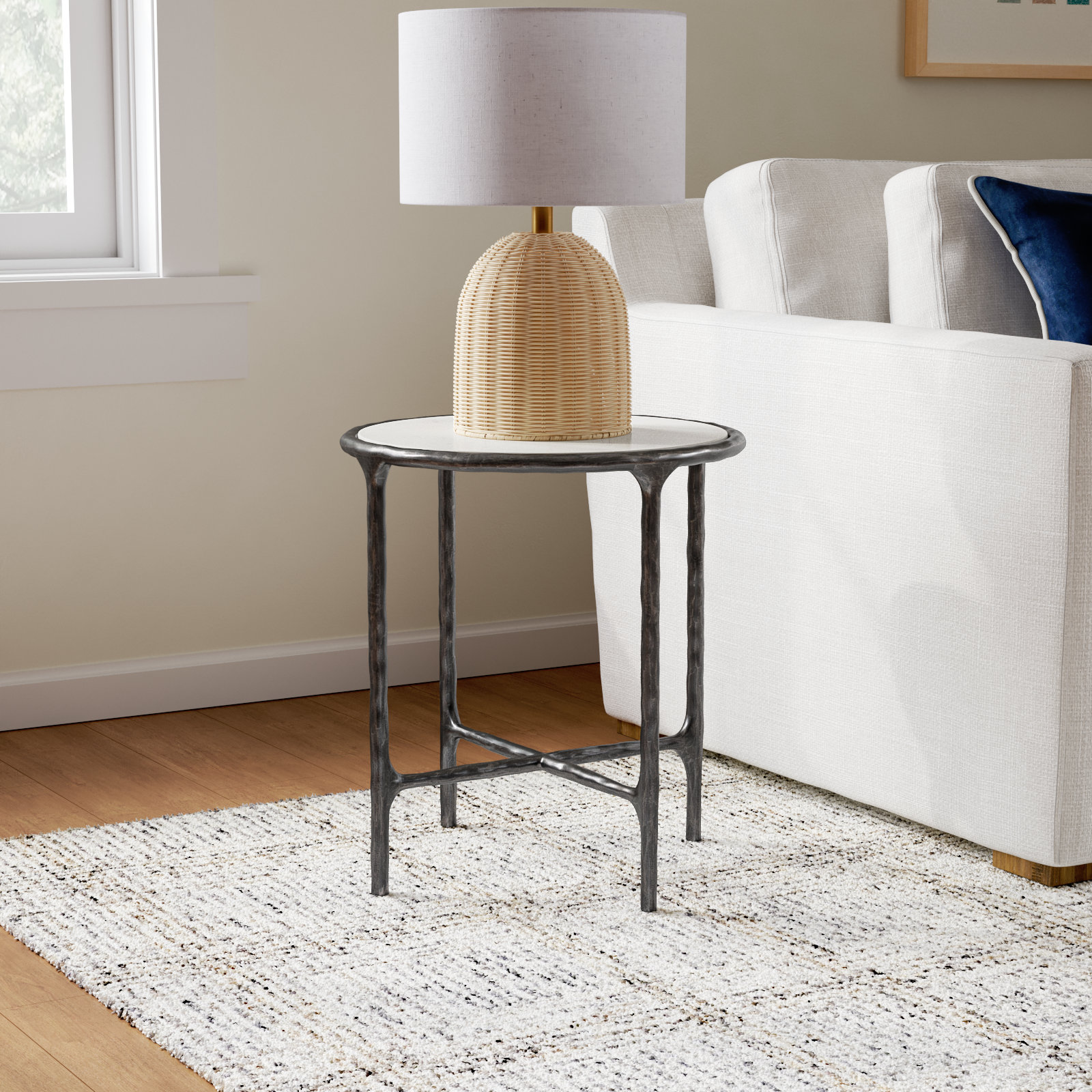 Evelynn 18" End Table, White Marble, Black