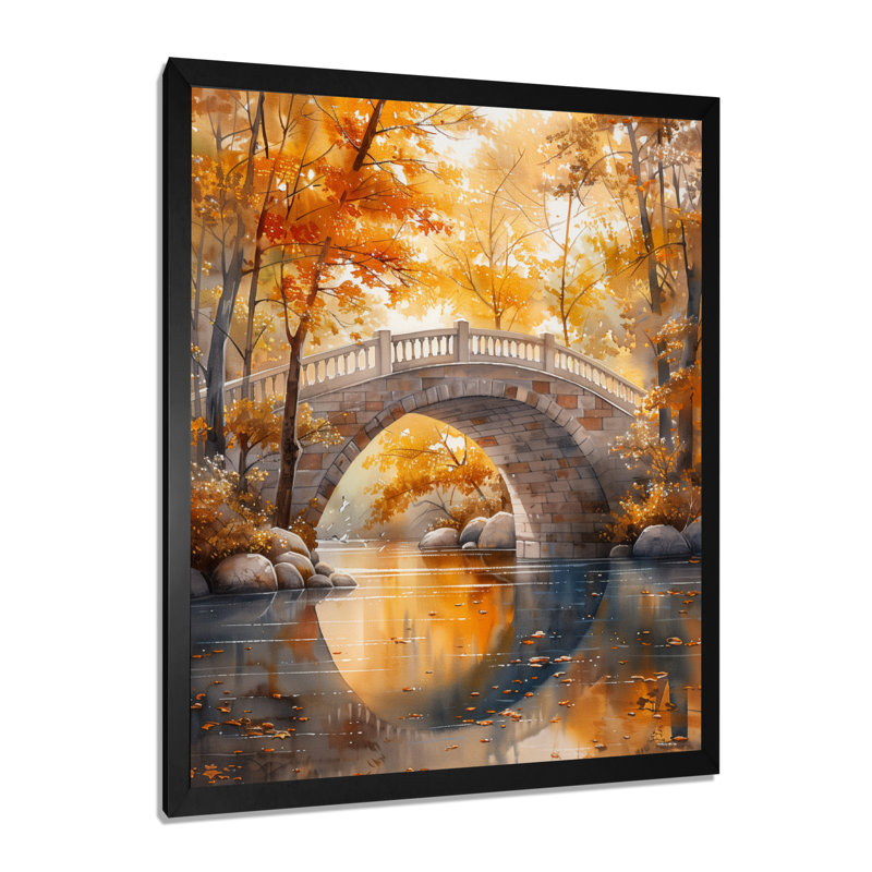 Salon de l'art mural jaune et beige, automne, rivière de beauté II, Cadre simple noir, H 40 po x l 30 po x P 1,5 po