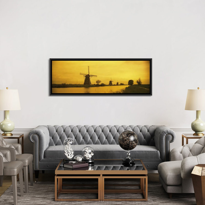 Reproduction de photo sur toile, "Panoramic Windmills", Pays-Bas, H 20 po x l 60 po x P 1,5 po, Toile tendue