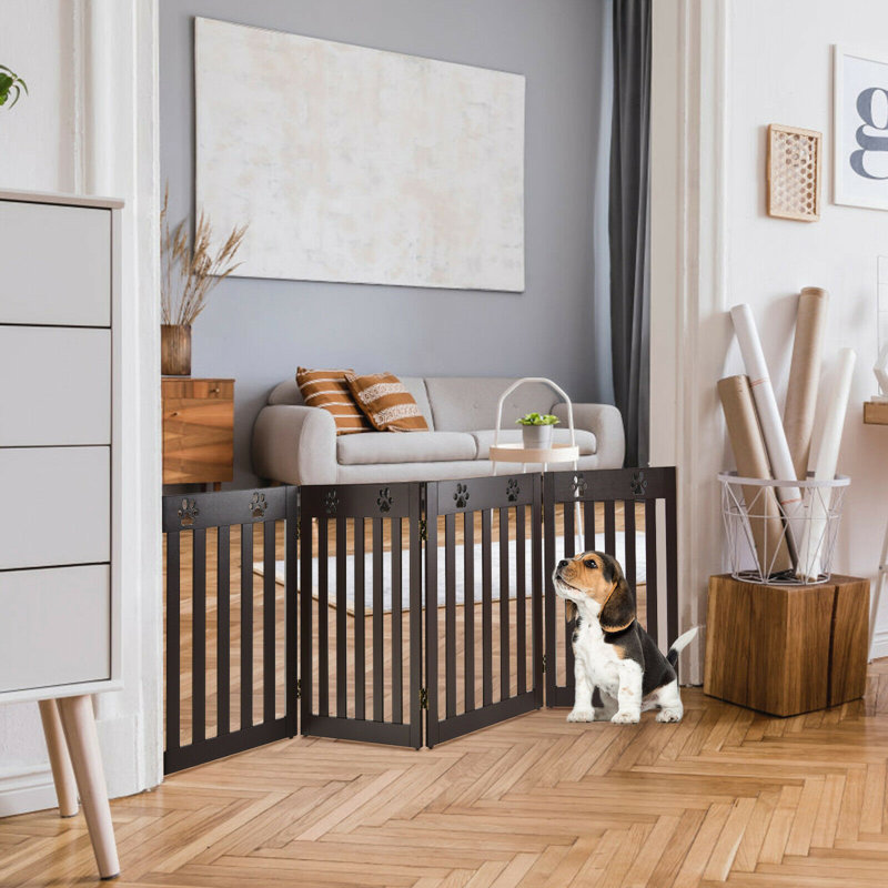 Kailyn Wood Free Standing Pet Gate, Dark Wood, 203cm