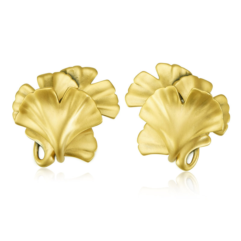 ARTS & CRAFT GINKGO KNOB; RIGHT & LEFT PAIR MUSEUM GOLD FINISH