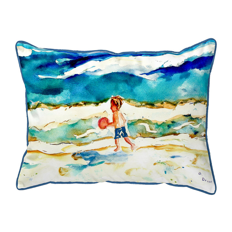 Boy And Ball Outdoor Throw Pillow, Small