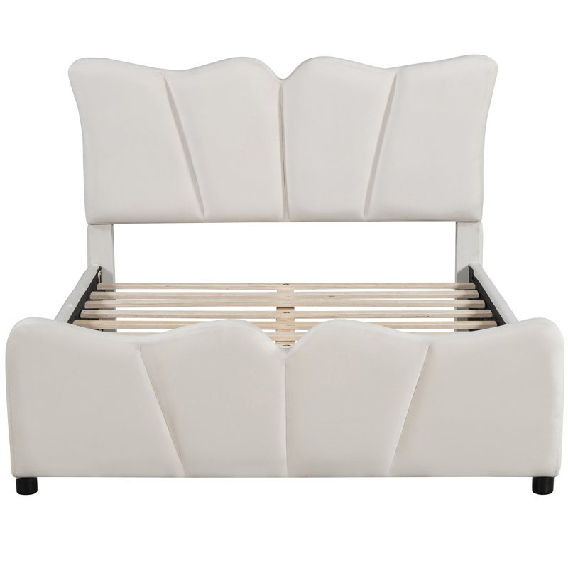 Lit plateforme tapissier double en velours double - Style stable et polyvalent, Beige