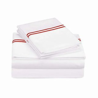 400TC Double Embroidery Sateen Solid Cotton 4 Piece Sheet Set Fitted Sheet Fits Upto 16" Deep Pocket, Burgundy