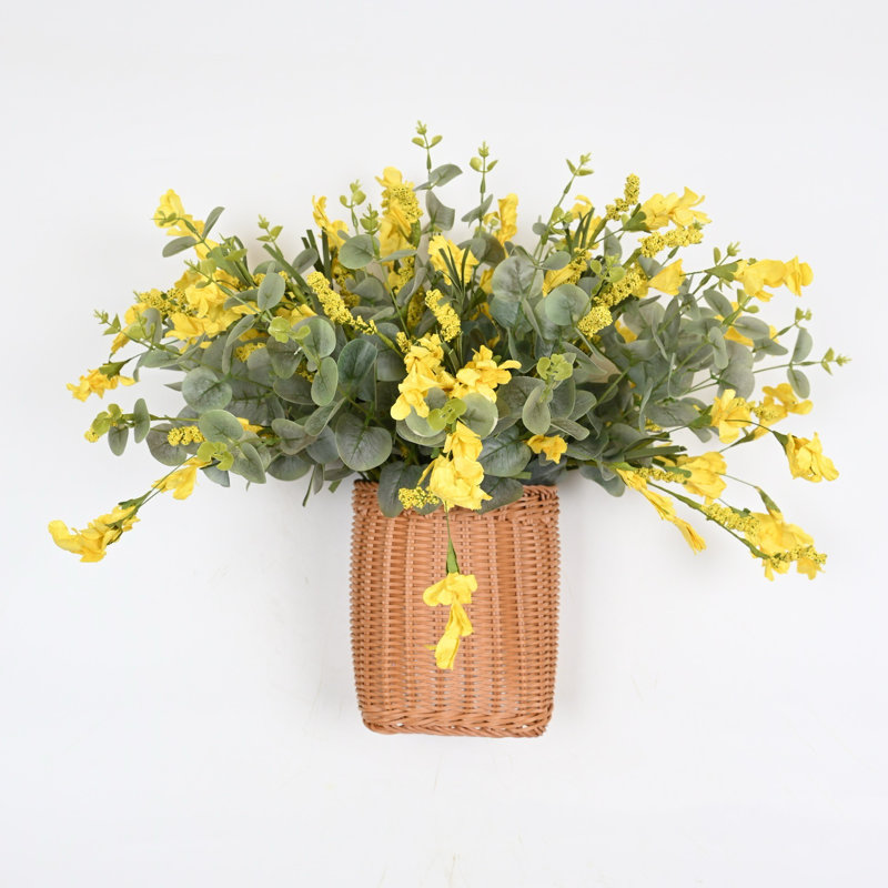 Arrangement floral de fleurs de baies artificielles pour la porte d'entrée, Jaune
