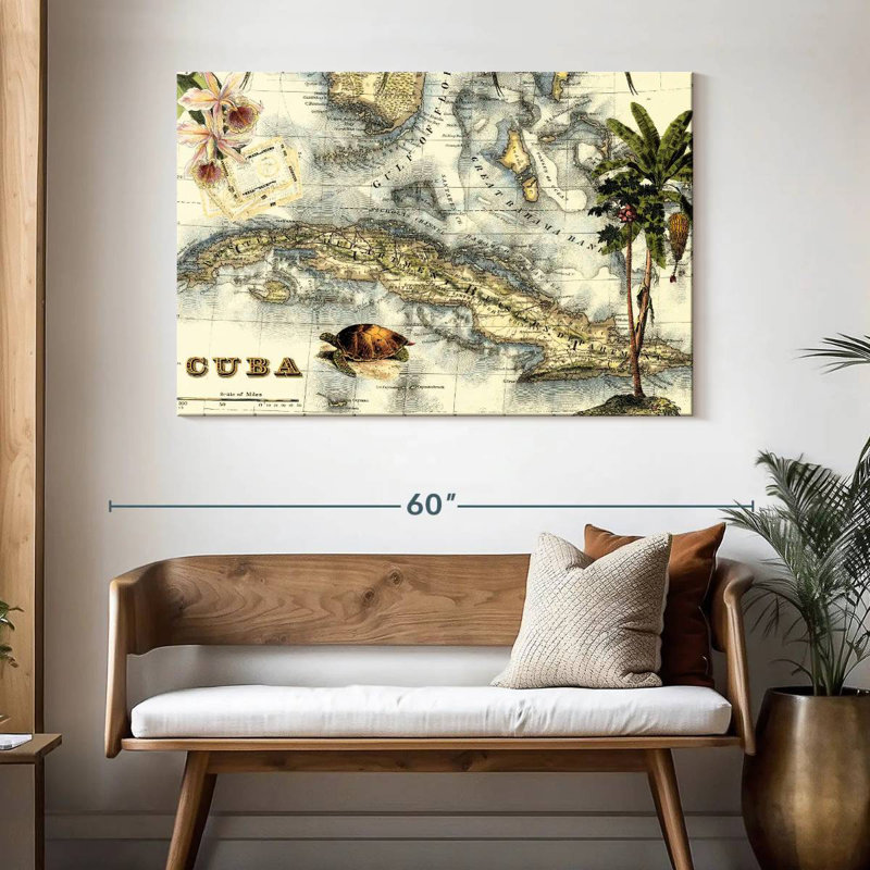 Aliaz Tropical Map Of Cuba, 32" H x 48" W
