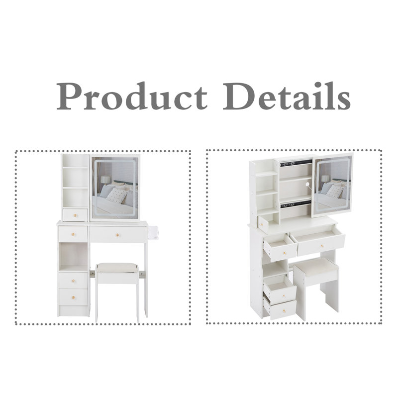 Vanity Table With 1 Stool, Black