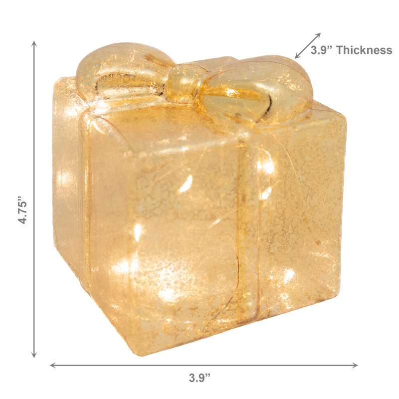 Boîte-cadeau en verre 4,75 po à DEL or