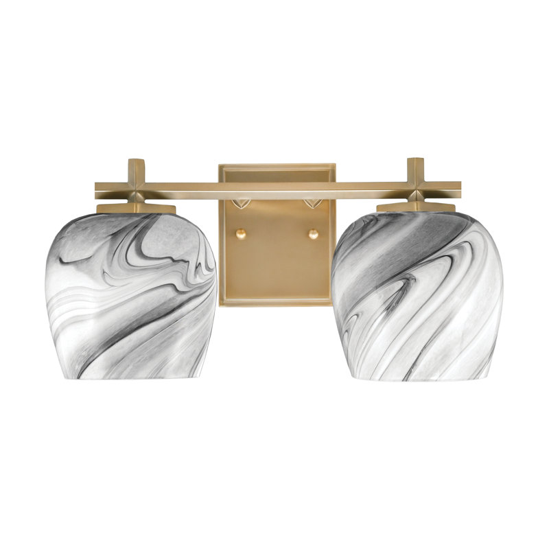 Barre de salle de bain Finola avec verre tourbillonnant onyx, H 8 po x l 16,5 po x P 7,25 po, 2 lumières, Graphite