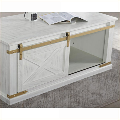 Table basse rustique blanche antique pour le salon avec tablettes ouvertes Tiroir double face, rangement intelligent