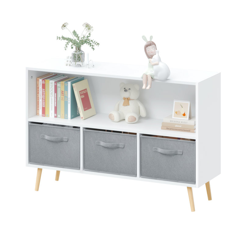 Bibliothèque pour enfants avec tiroirs pliables en tissu Boîte à jouets, Blanc / gris