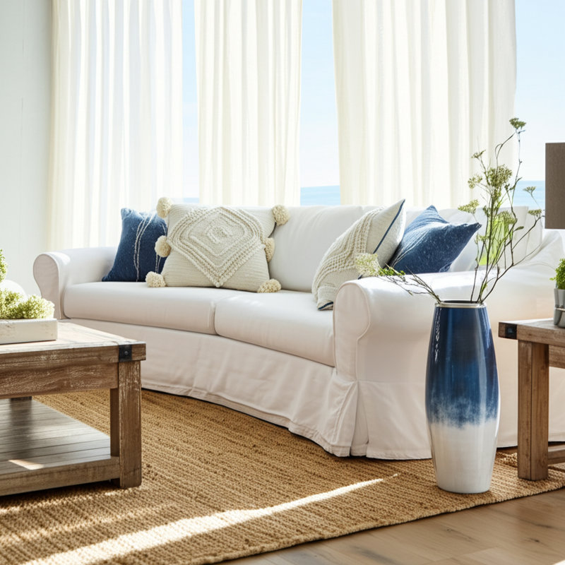 Patoma Modern Coastal Glass and Aluminum Decorative Vase with Sleek Metallic Accents and Contemporary Artisanal Design for Stylish Interior Displays