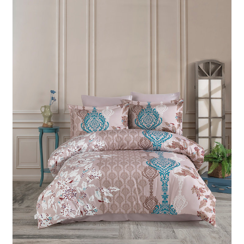 Ensemble de housse de couette 100% coton bleu / brun Abigale