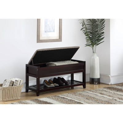 -Coloured Seating Bench For Shoe Organization - Comfortable Grey Upholstery, Hidden Space, Additional Shelf, Wood Frame