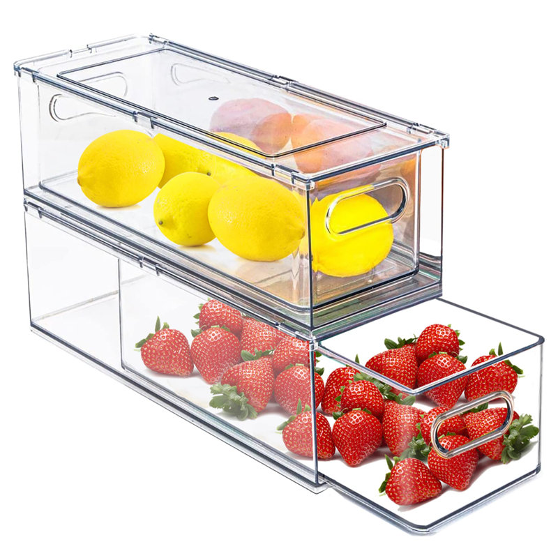 2 Pack Fridge Organizer Bins With Pull Out Drawer,Stackable Storage Drawer, Clear Refrigerator Organizers And Storage,Save Vertical Space For Kitchen Cabinet Pantry,13.4X 4.96 X 4.3 In