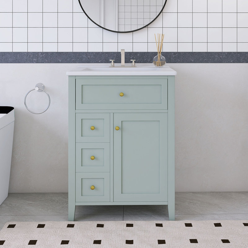 Ensemble de meuble-lavabo autoportant 24 po avec comptoir en céramique 24 po, Vert, Doré