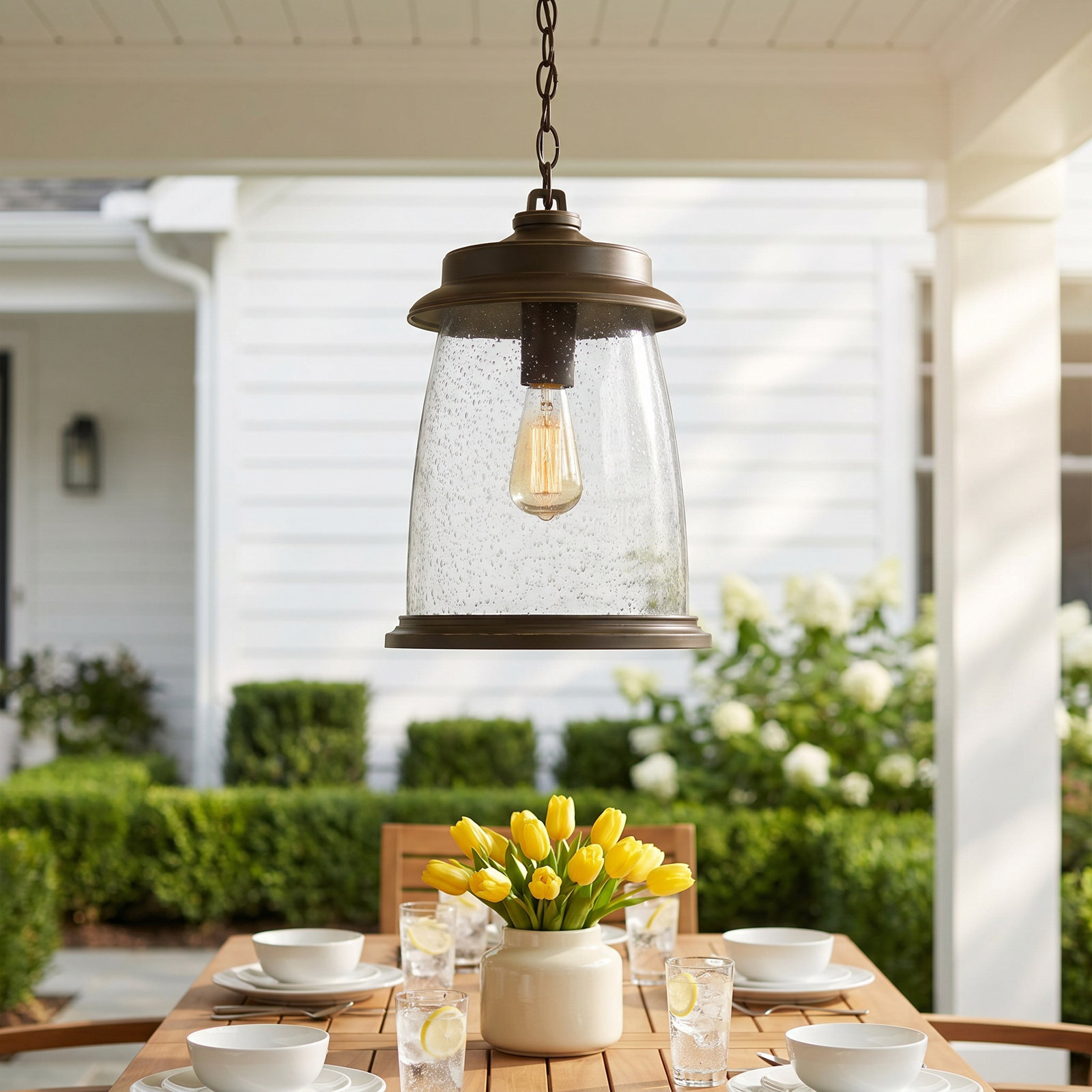 Seeded Outdoor Hanging Lantern, Antique Bronze