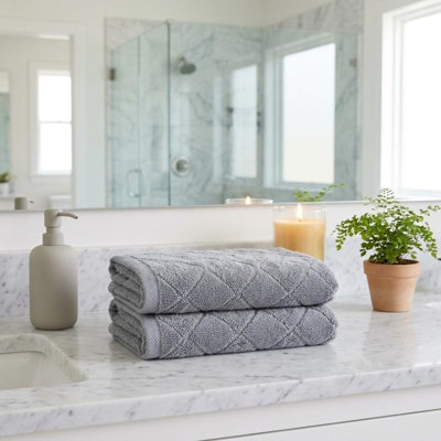 Ensemble de deux essuie-mains géométriques en coton turc gris clair 16 po x 30 po