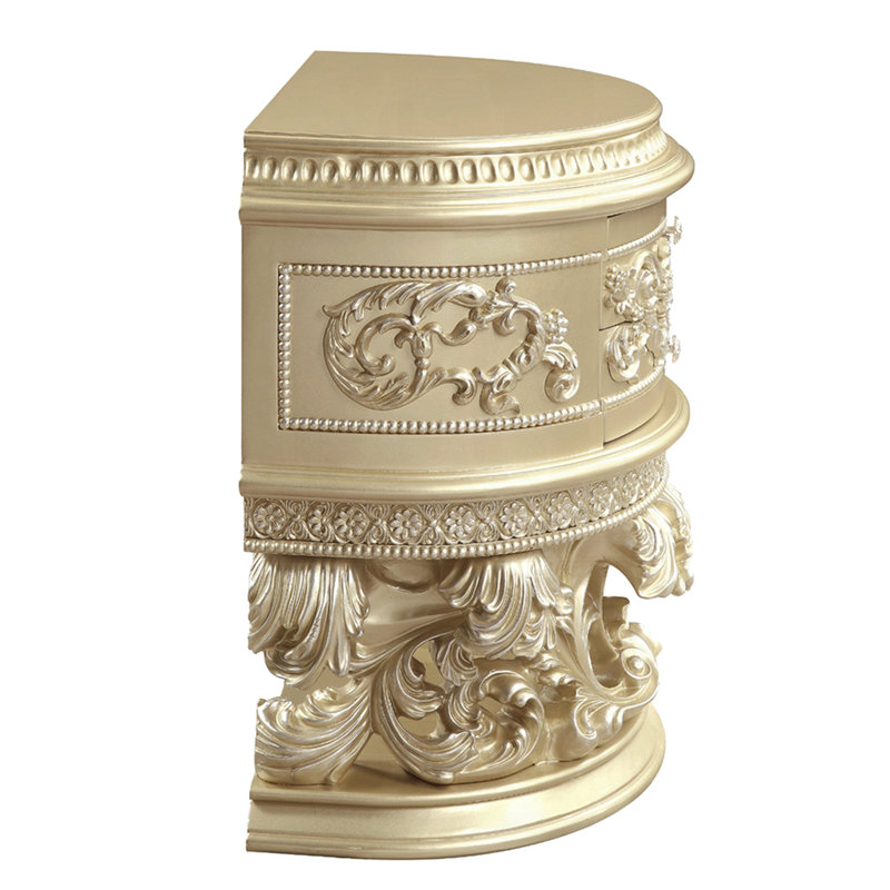 Table de chevet 2 tiroirs doublée de feutre en argent champagne chic 2 avec design gracieux