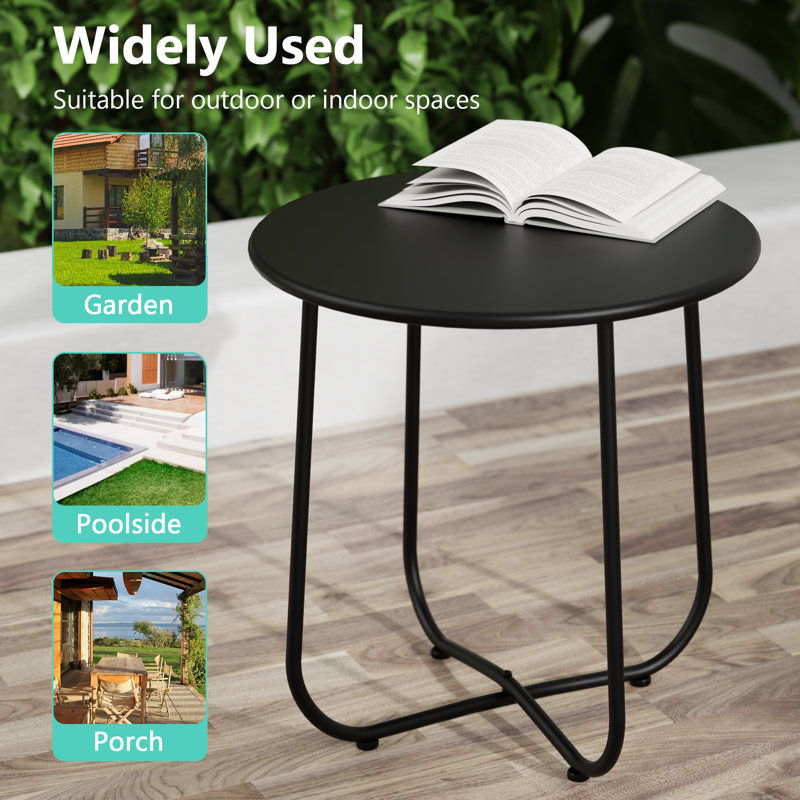 Table ronde ronde avec pieds en acier, Noir, noir, noir, noir