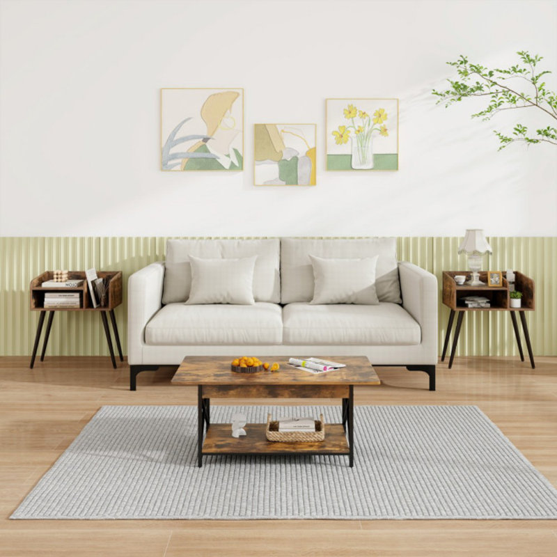 Table de chevet moderne Mid-Century avec tablettes ouvertes, Noir / brun