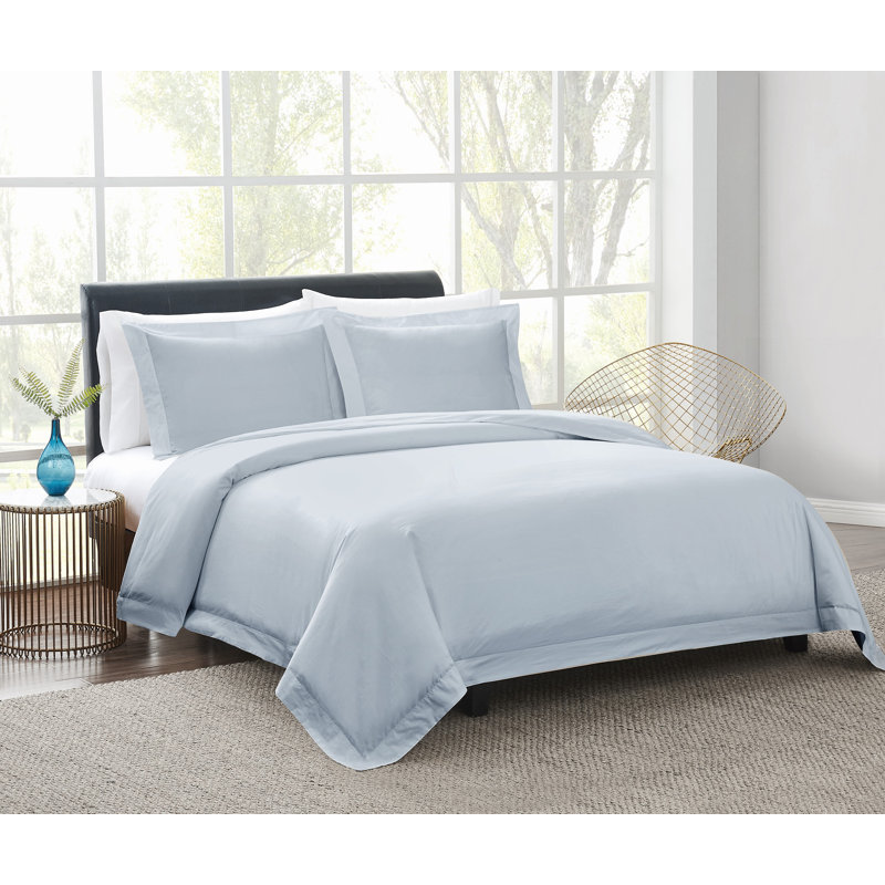 Vince Camuto 400TC Percale 3 Piece Duvet Set, Queen Duvet Cover + 2 Shams, Light Blue