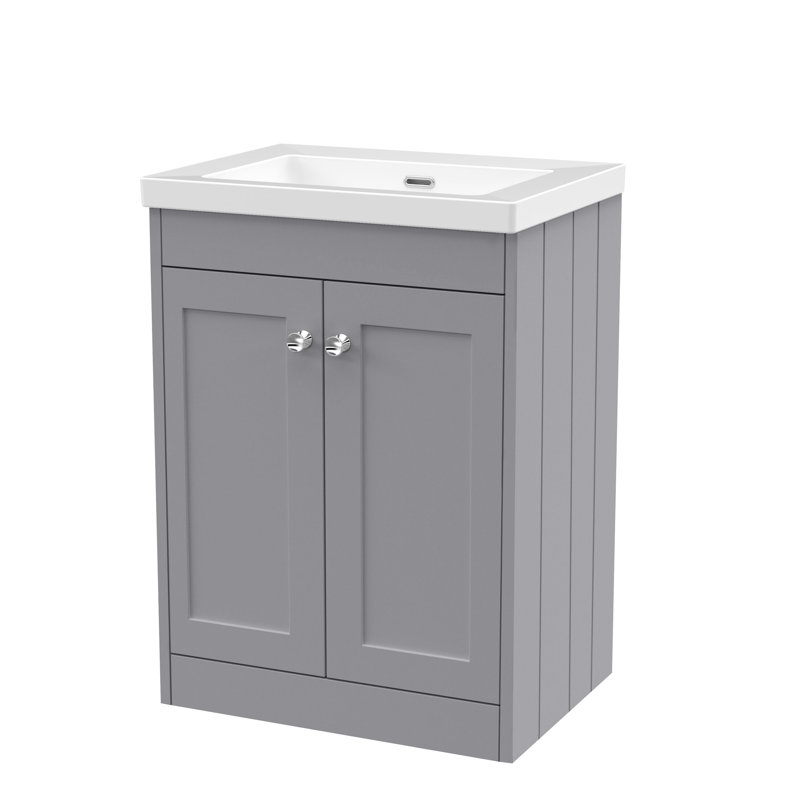 Old London Ashwick Pebble Grey 800mm Floorstanding 2-Door Unit With Basin No Tap Hole, Soft Black, 613 cm
