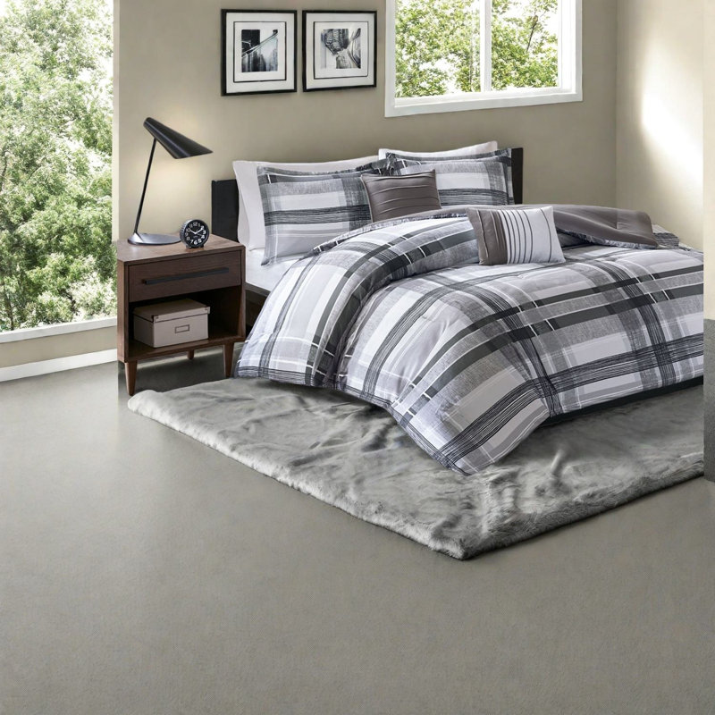 Modern Bedding Sets Polyester Twin Xl Plaid Comforter Set For Home