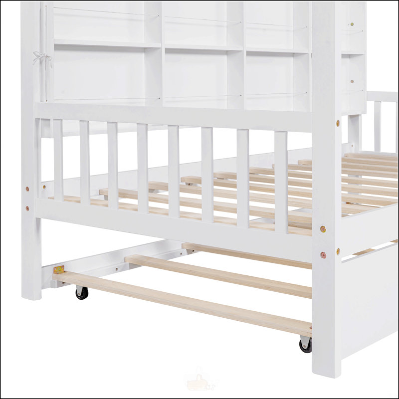 Lit simple en bois avec lit gigogne, Lit simple