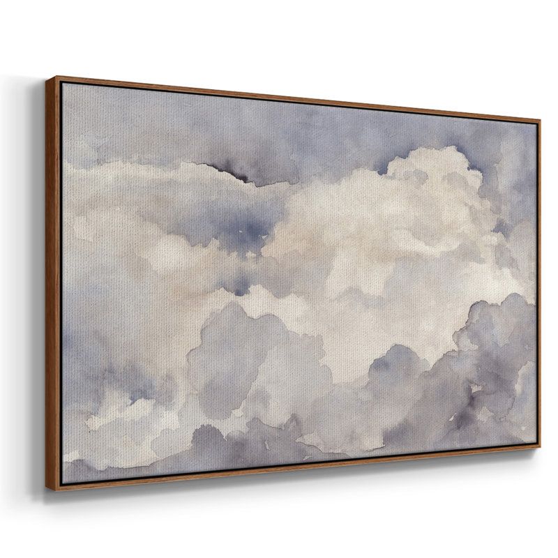 «Clouds In Neutral I», peinture sur toile encadrée, H 27 po x l 41 po x P 2 po, Cadre noyer
